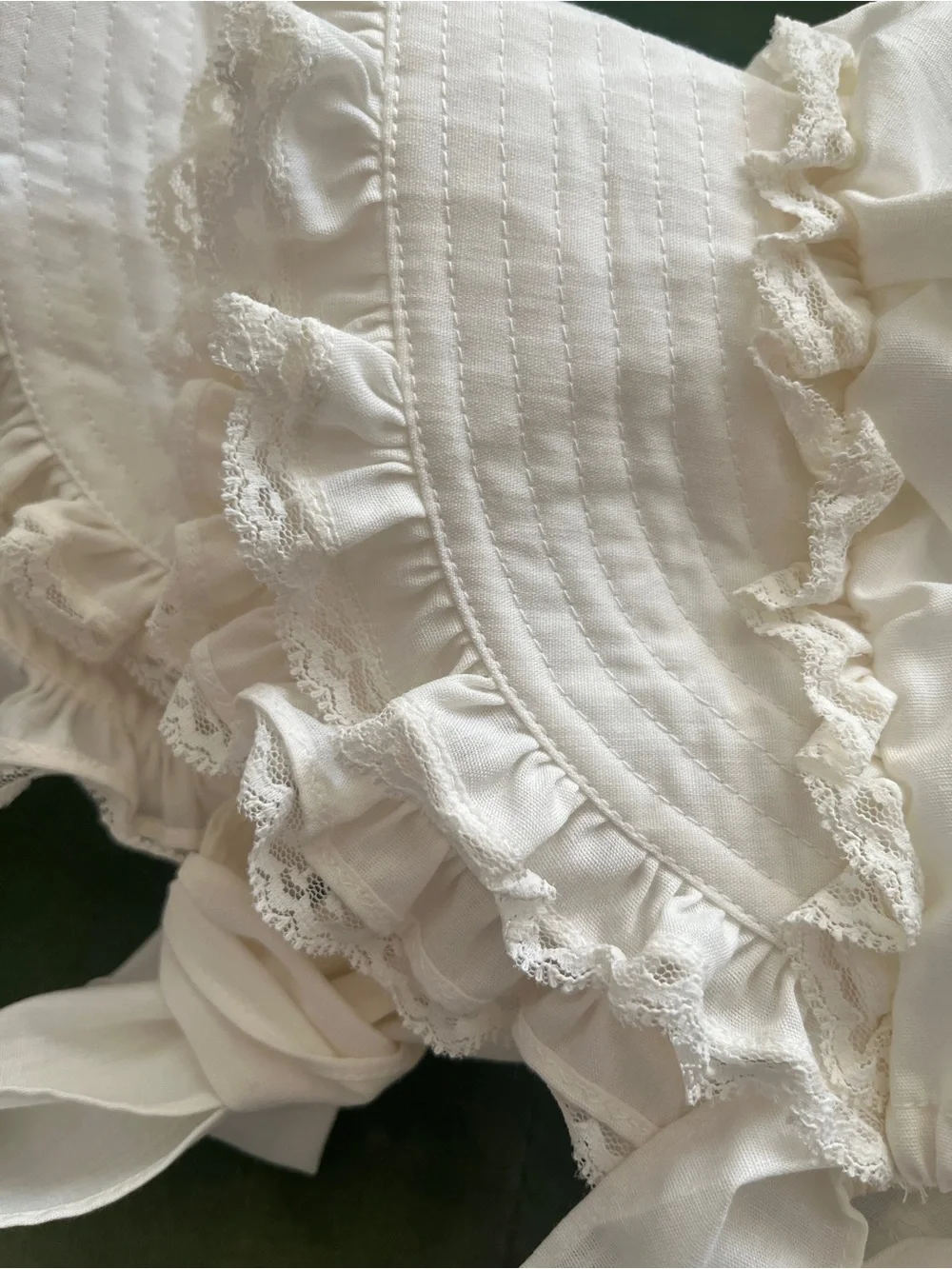 Vintage Handmade Lace Baby Bonnet in Cream
